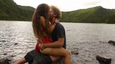 Horny couple pleasuring each other and making love passionately at a volcanic crater lake - thesexsex.com